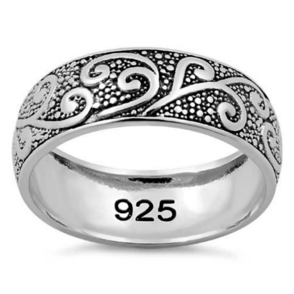 Scrolls Swirls Band Ring 6.5 mm Wide 925 Sterling Silver Women's Thumb Ring - Picture 14 of 14
